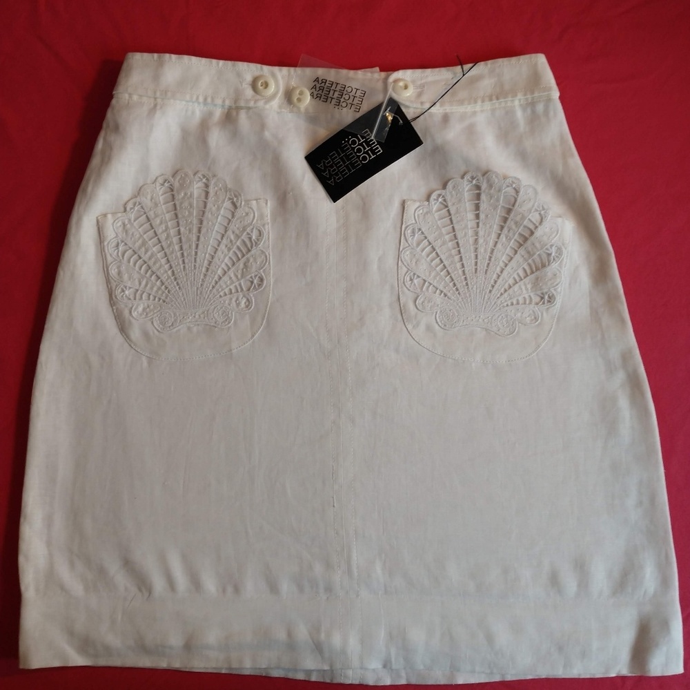 Etcetera Linen Skirt with Lace Shell Pockets Beach